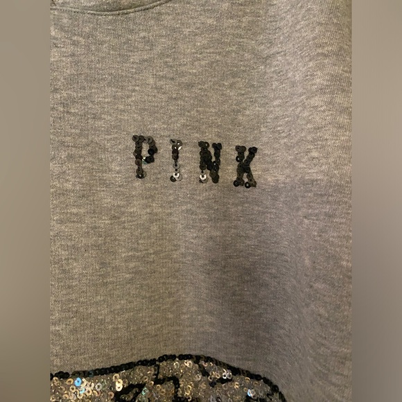 VS PINK VINTAGE BOYFRIEND HOODIE SWEATSHIRT BLACK GRAY COLORBLOCK AZTEC BLING SM - Picture 8 of 9